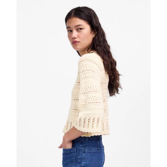 NWT Madewell Scalloped-Trim Sweater Tee Size S Sand Beige Crochet Boho Indie - Picture 11 of 13